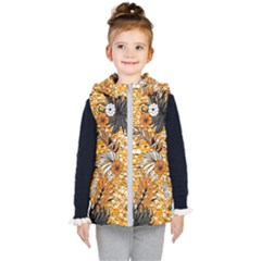 Leaf Yellow Point Flower White Kids  Hooded Puffer Vest