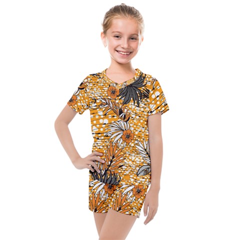 Leaf Yellow Point Flower White Kids  Mesh T-shirt And Shorts Set by Loisa77