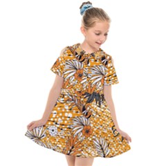 Leaf Yellow Point Flower White Kids  Short Sleeve Shirt Dress by Loisa77