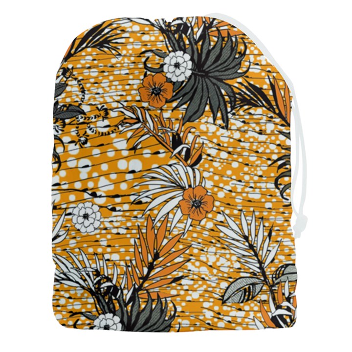 Leaf Yellow Point Flower White Drawstring Pouch (3XL)