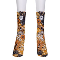 Leaf Yellow Point Flower White Crew Socks by Loisa77