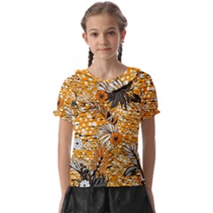 Leaf Yellow Point Flower White Kids  Frill Chiffon Blouse by Loisa77