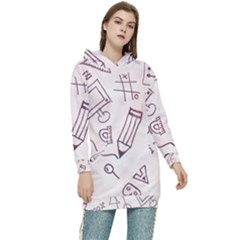 Background Pattern Doodle Wallpaper Women s Long Oversized Pullover Hoodie