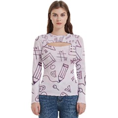 Background Pattern Doodle Wallpaper Women s Cut Out Long Sleeve T-shirt by Loisa77