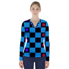 Background Pattern Geometric Game V-neck Long Sleeve Top by Loisa77