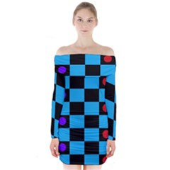 Background Pattern Geometric Game Long Sleeve Off Shoulder Dress by Loisa77