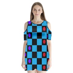 Background Pattern Geometric Game Shoulder Cutout Velvet One Piece