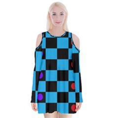 Background Pattern Geometric Game Velvet Long Sleeve Shoulder Cutout Dress