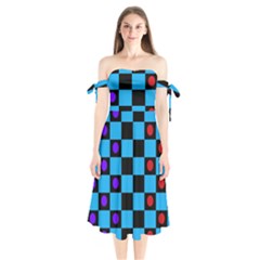 Background Pattern Geometric Game Shoulder Tie Bardot Midi Dress