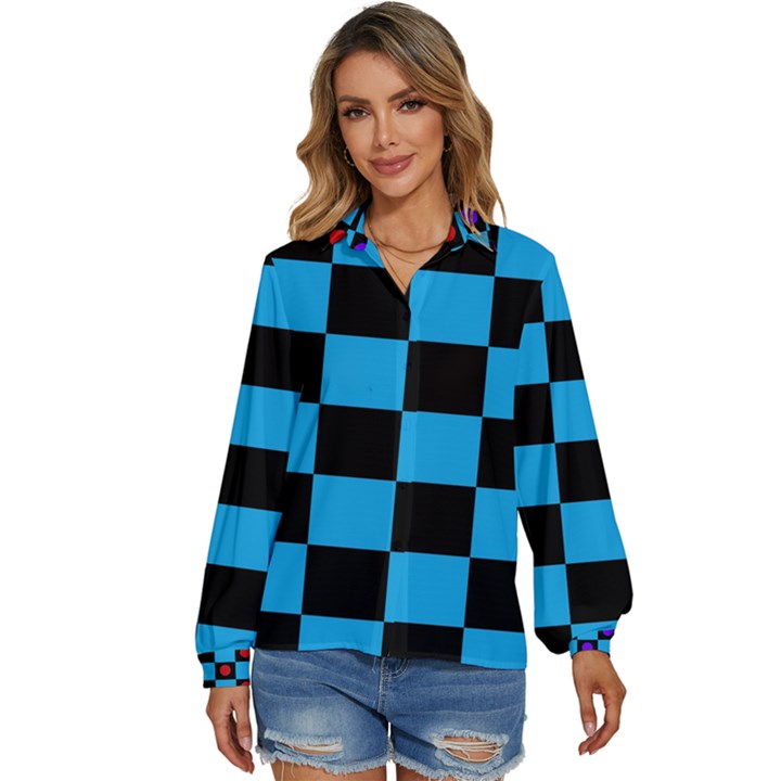 Background Pattern Geometric Game Women s Long Sleeve Button Up Shirt