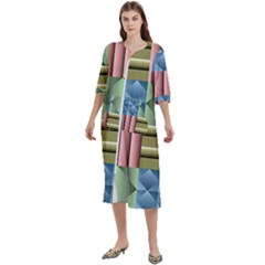 Patchwork Tile Pattern Mosaic Women s Cotton 3/4 Sleeve Nightgown