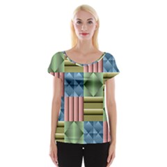 Patchwork Tile Pattern Mosaic Cap Sleeve Top