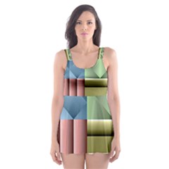 Patchwork Tile Pattern Mosaic Skater Dress Swimsuit