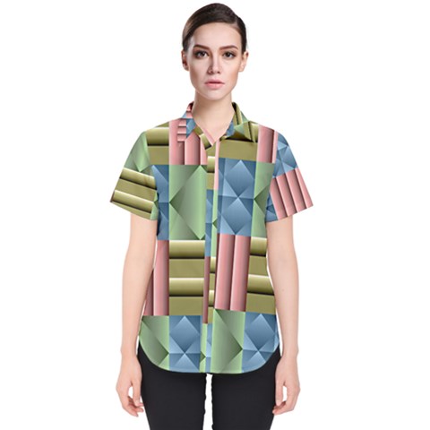 Patchwork Tile Pattern Mosaic Women s Short Sleeve Shirt by Loisa77