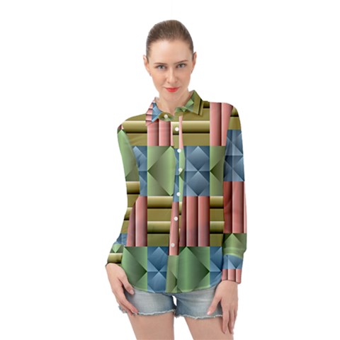 Patchwork Tile Pattern Mosaic Long Sleeve Chiffon Shirt by Loisa77