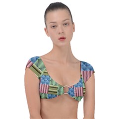 Patchwork Tile Pattern Mosaic Cap Sleeve Ring Bikini Top by Loisa77