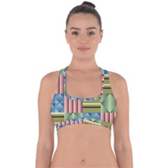 Patchwork Tile Pattern Mosaic Cross Back Hipster Bikini Top  by Loisa77