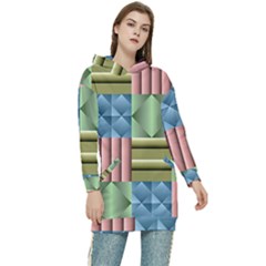 Patchwork Tile Pattern Mosaic Women s Long Oversized Pullover Hoodie