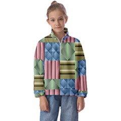 Patchwork Tile Pattern Mosaic Kids  Half Zip Hoodie