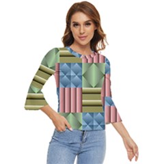 Patchwork Tile Pattern Mosaic Bell Sleeve Top