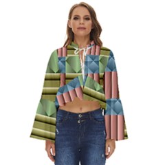 Patchwork Tile Pattern Mosaic Boho Long Bell Sleeve Top