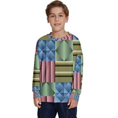 Patchwork Tile Pattern Mosaic Kids  Crewneck Sweatshirt by Loisa77