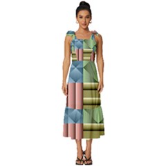 Patchwork Tile Pattern Mosaic Tie-strap Tiered Midi Chiffon Dress by Loisa77