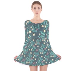 Illustration Pattern Seamless Long Sleeve Velvet Skater Dress