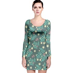 Illustration Pattern Seamless Long Sleeve Velvet Bodycon Dress