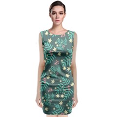 Illustration Pattern Seamless Sleeveless Velvet Midi Dress