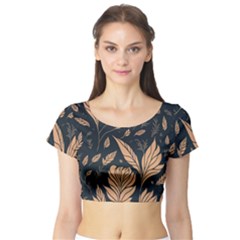 Background Pattern Leaves Texture Short Sleeve Crop Top by Loisa77