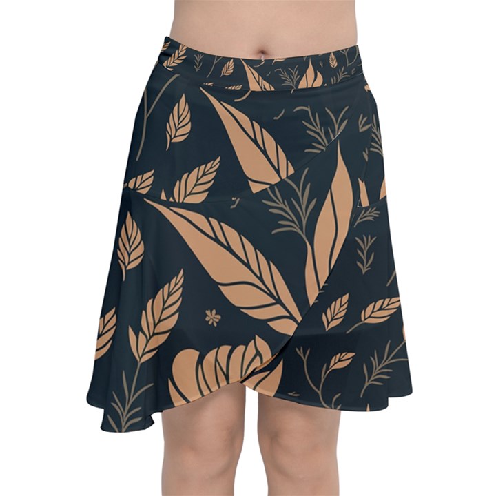 Background Pattern Leaves Texture Chiffon Wrap Front Skirt