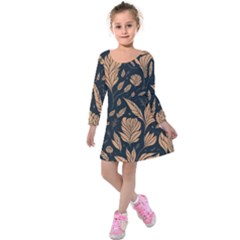 Background Pattern Leaves Texture Kids  Long Sleeve Velvet Dress