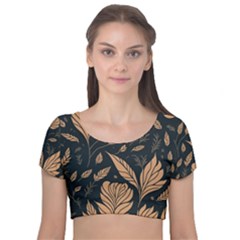 Background Pattern Leaves Texture Velvet Short Sleeve Crop Top  by Loisa77