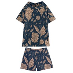 Background Pattern Leaves Texture Kids  Swim T-shirt And Shorts Set by Loisa77