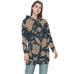 Background Pattern Leaves Texture Women s Long Oversized Pullover Hoodie