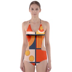 Square Shapes Pattern Design Cut-out One Piece Swimsuit by Loisa77