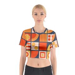 Square Shapes Pattern Design Cotton Crop Top by Loisa77