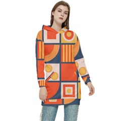 Square Shapes Pattern Design Women s Long Oversized Pullover Hoodie