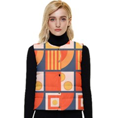 Square Shapes Pattern Design Women s Button Up Puffer Vest