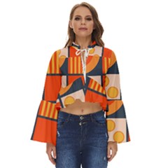 Square Shapes Pattern Design Boho Long Bell Sleeve Top