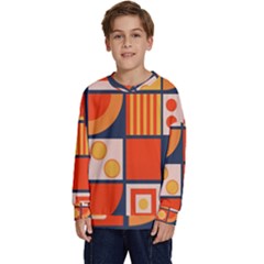 Square Shapes Pattern Design Kids  Crewneck Sweatshirt by Loisa77