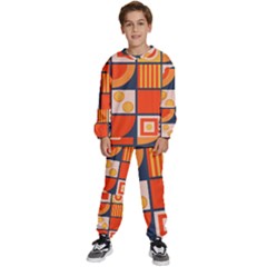 Square Shapes Pattern Design Kids  Sweatshirt Set