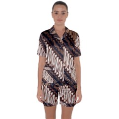 Batik Indonesian Culture Indonesia Authentic Satin Short Sleeve Pajamas Set by Perong