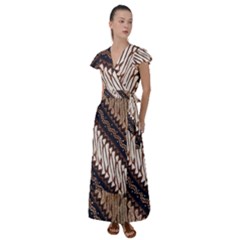 Batik Indonesian Culture Indonesia Authentic Flutter Sleeve Maxi Dress by Perong