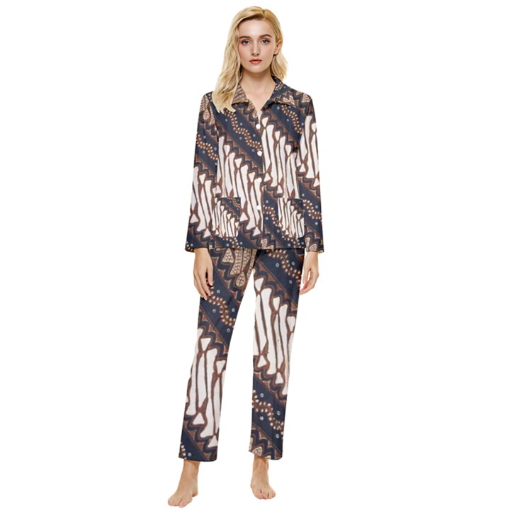 Batik Indonesian Culture Indonesia Authentic Womens  Long Sleeve Velvet Pocket Pajamas Set