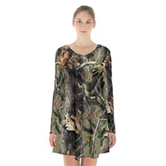 Realtree Camo Seamless Pattern Long Sleeve Velvet V-neck Dress