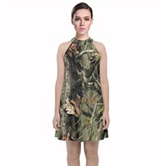 Realtree Camo Seamless Pattern Velvet Halter Neckline Dress 