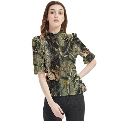 Realtree Camo Seamless Pattern Frill Neck Blouse by Perong