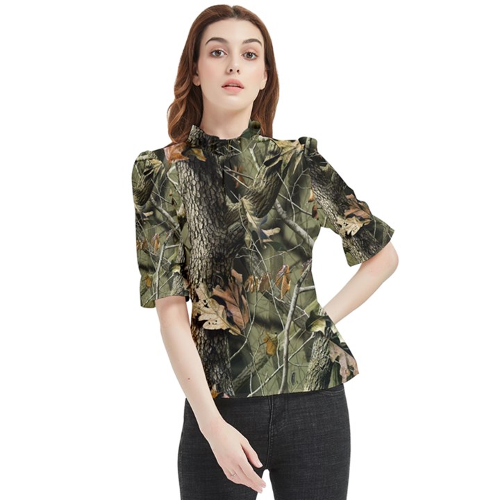 Realtree Camo Seamless Pattern Frill Neck Blouse